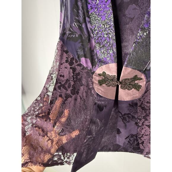 Studio VK Top Sz M Silk Blend Burnout Lace Kimono Whimsigoth Purple Artsy Asian - Picture 5 of 12